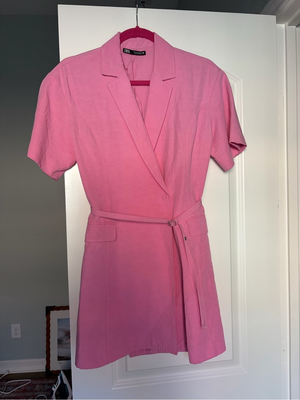 Zara Bubblegum Pink Short-Sleeve Tie-Waist Dress